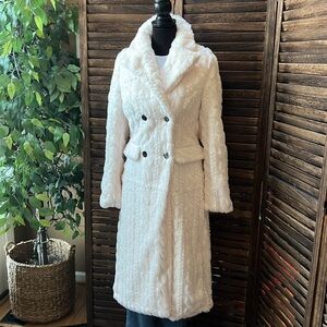 Ivory/Winter White Cable Faux Fur double breasted coat!